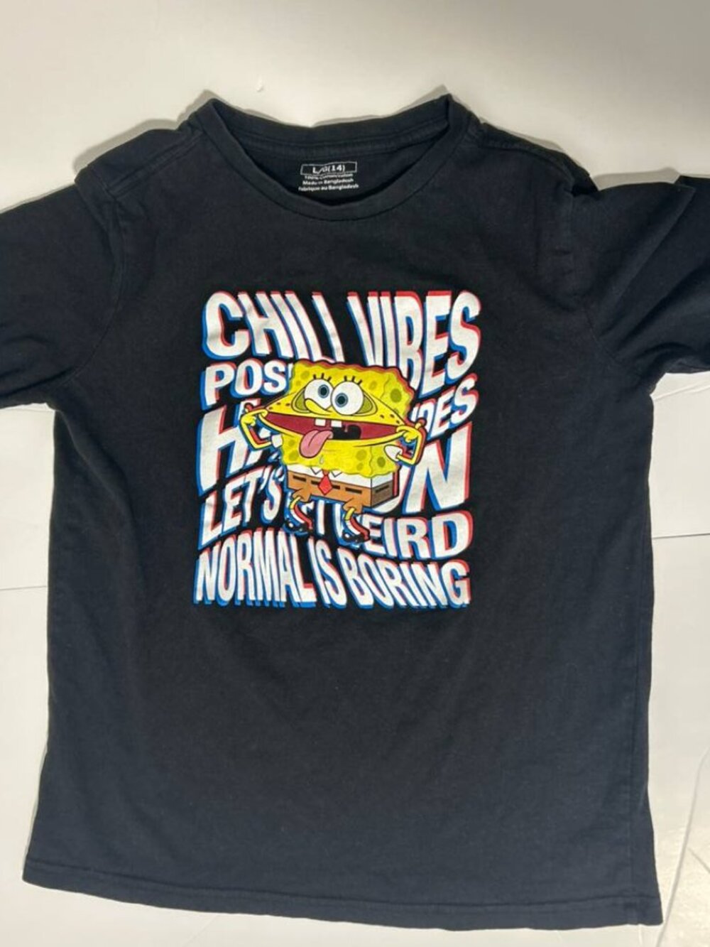SpongeBob SquarePants Graphic Tee Youth L (14) Black 🧽✨